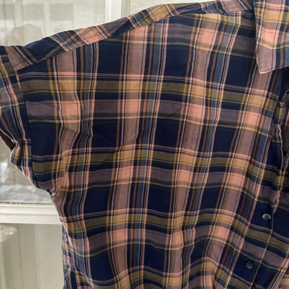 Madewell Shirt Women's Small Cropped Plaid Short Sleeve Button Up Tie Front - Picture 4 of 9